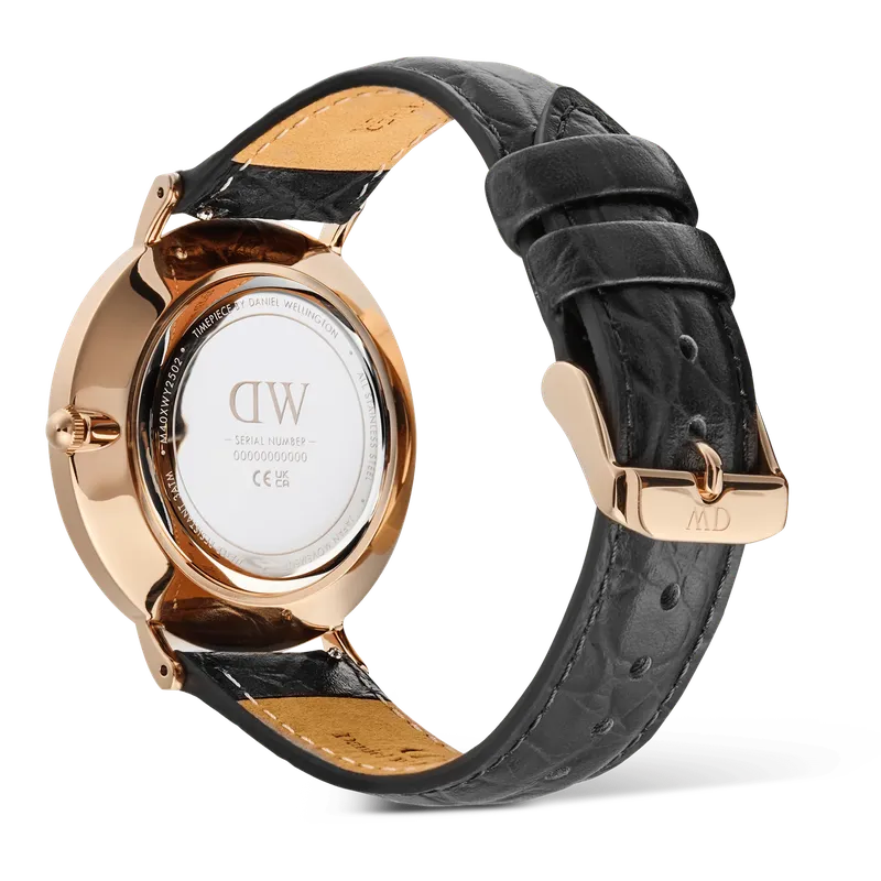 Daniel Wellington Classic Roman Numerals Date Black Croc Belly Rose Gold