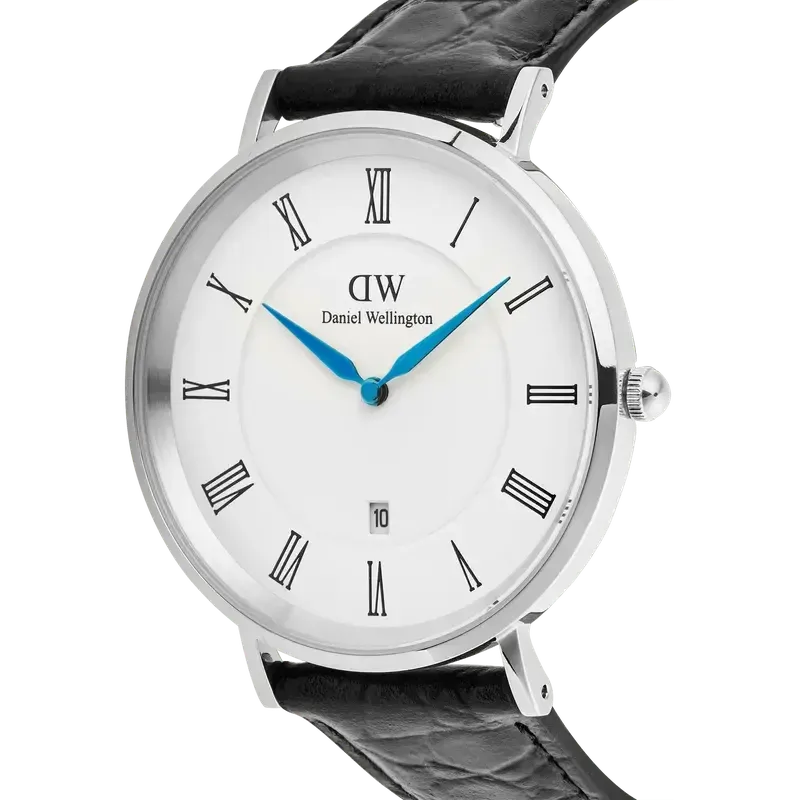 Daniel Wellington Classic Roman Numerals Date Black Croc Belly Silver