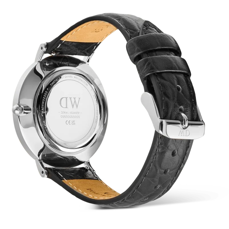 Daniel Wellington Classic Roman Numerals Date Black Croc Belly Silver
