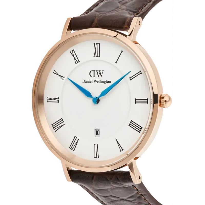 Daniel Wellington Classic Roman Numerals Date Dark Brown Croc Belly Rose Gold