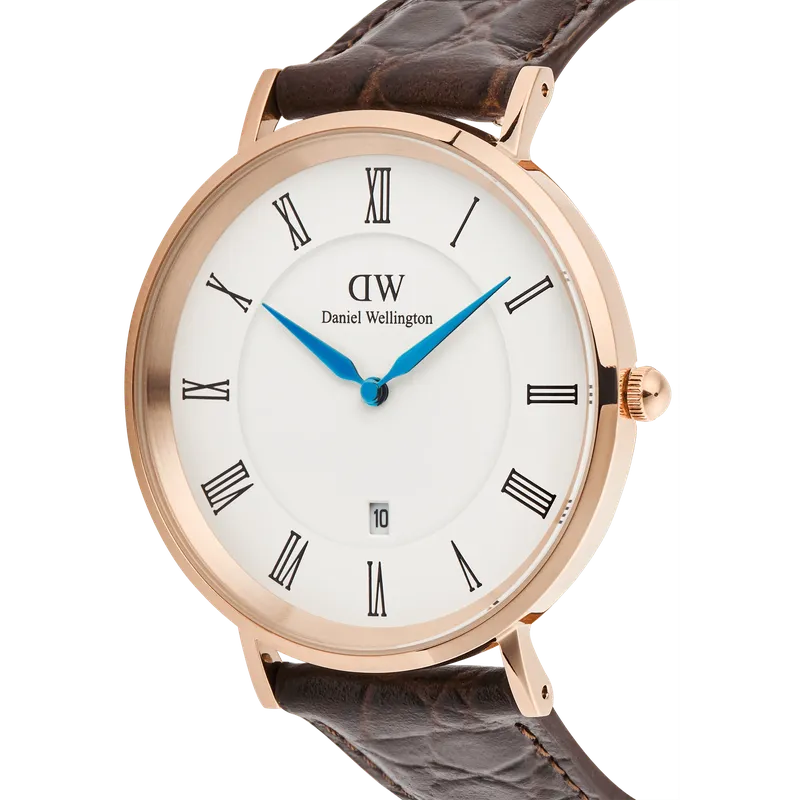Daniel Wellington Classic Roman Numerals Date Dark Brown Croc Belly Rose Gold