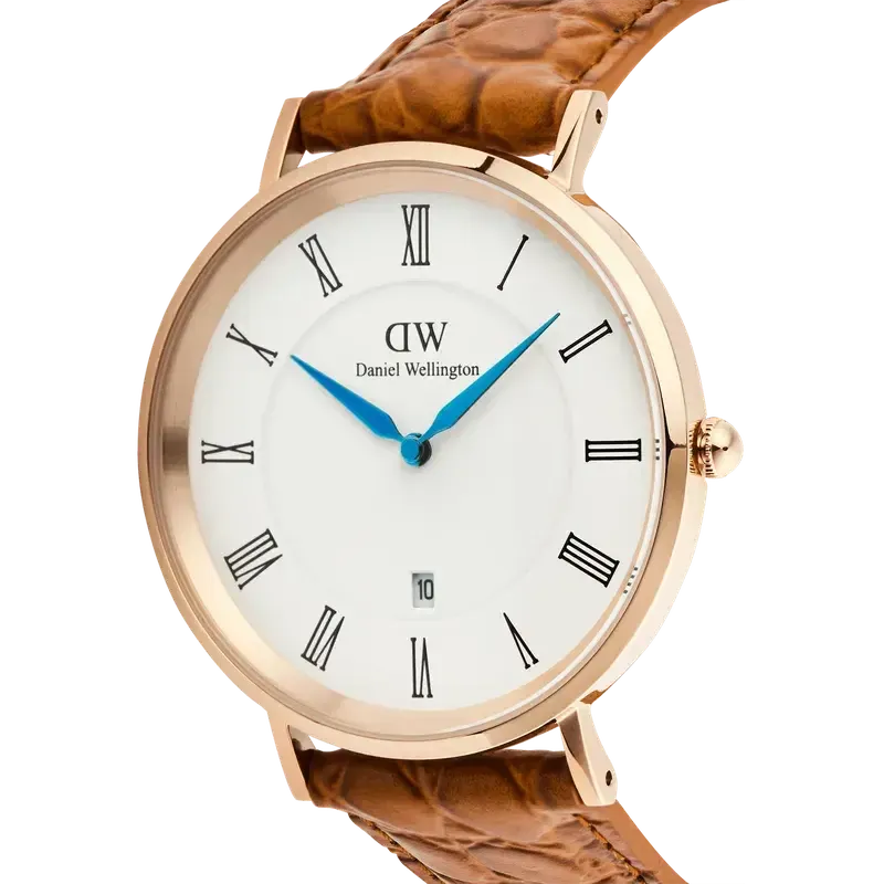 Daniel Wellington Classic Roman Numerals Date Light Brown Croc Belly Rose Gold