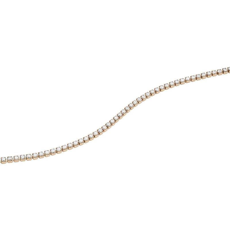 Radiant rose gold tennis bracelet featuring individually set shimmering crystals on a durable stainless steel chain.