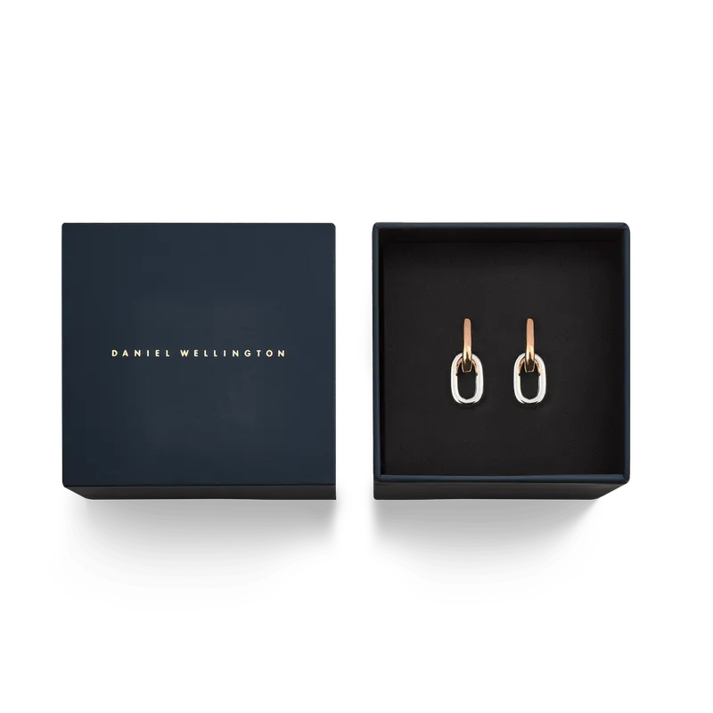 Daniel Wellington Contrast Link Earrings Two Tone Rose Gold