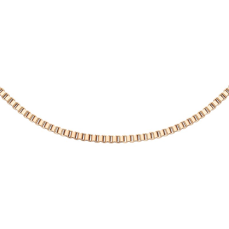 Elegant Daniel Wellington Elan box chain necklace in polished rose gold PVD plated stainless steel.