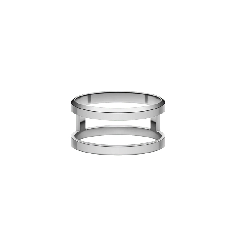 Daniel Wellington Elan Dual Ring in polished silver stainless steel with a minimalist, stacked architectural design.
