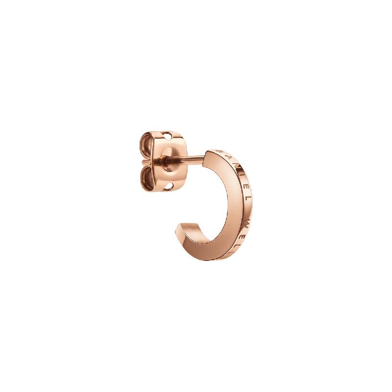 Minimalist Daniel Wellington Elan hoop earrings in rose gold-plated stainless steel with subtle logo engraving.