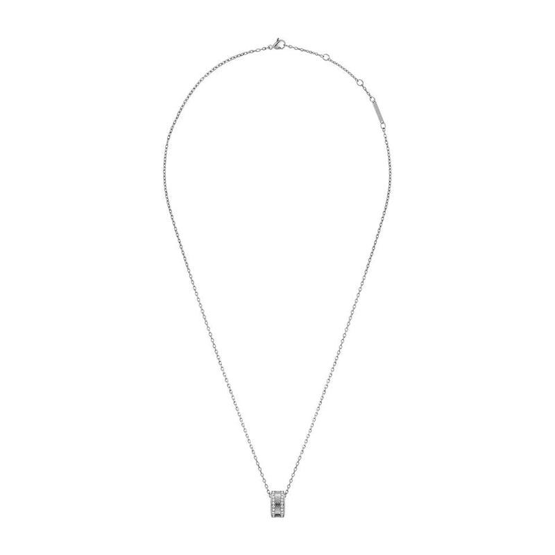 Daniel Wellington Elan Lumine silver stainless steel necklace with a crystal-adorned pendant on a sleek cable chain.