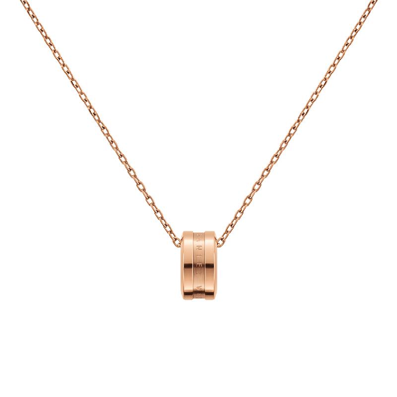 Elegant Daniel Wellington Elan necklace in rose gold-plated stainless steel with a minimalist ring pendant.
