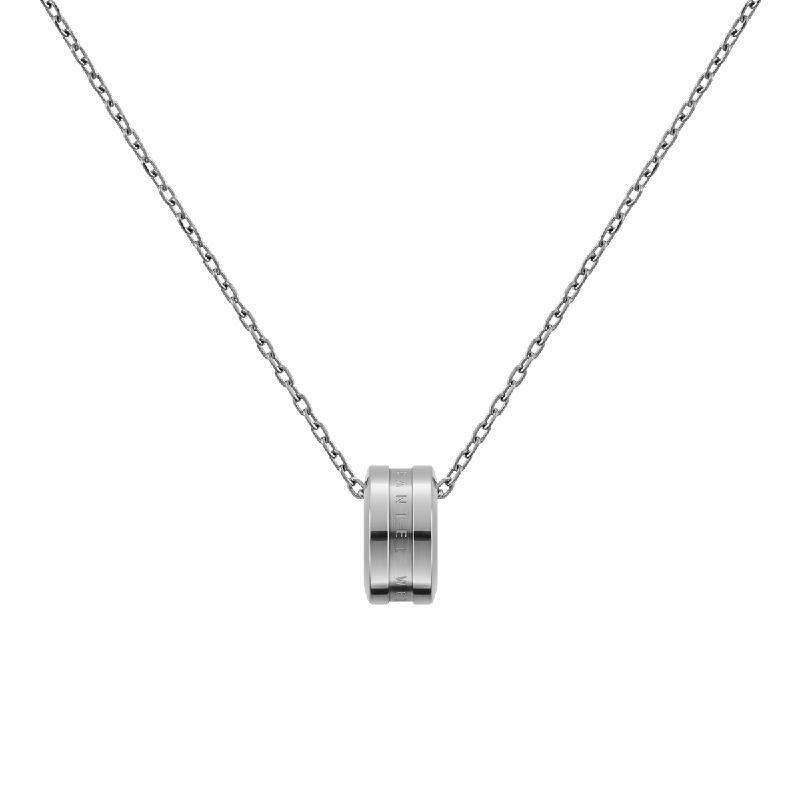Daniel Wellington Elan silver necklace featuring a polished stainless steel ring pendant on a delicate matching chain.