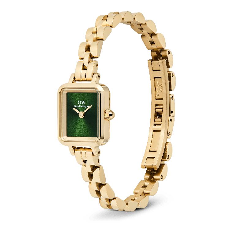 Daniel Wellington Elegant Quadro Mini Arch 3‑Link Emerald Sunray Gold Watch