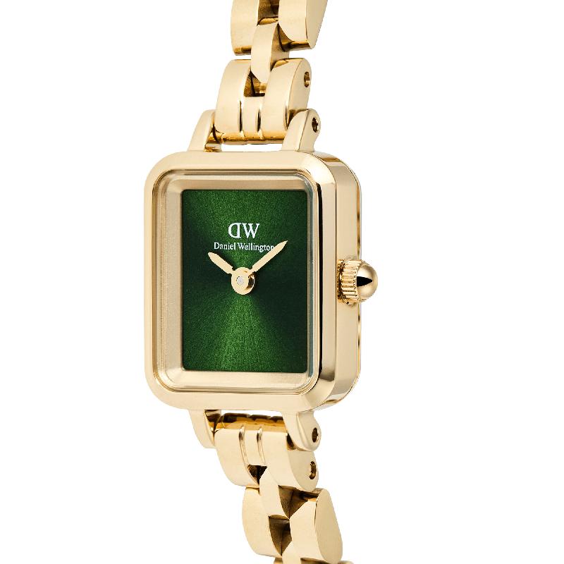 Daniel Wellington Elegant Quadro Mini Arch 3‑Link Emerald Sunray Gold Watch