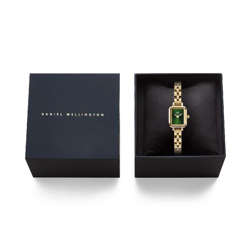Daniel Wellington Elegant Quadro Mini Arch 3‑Link Emerald Sunray Gold Watch