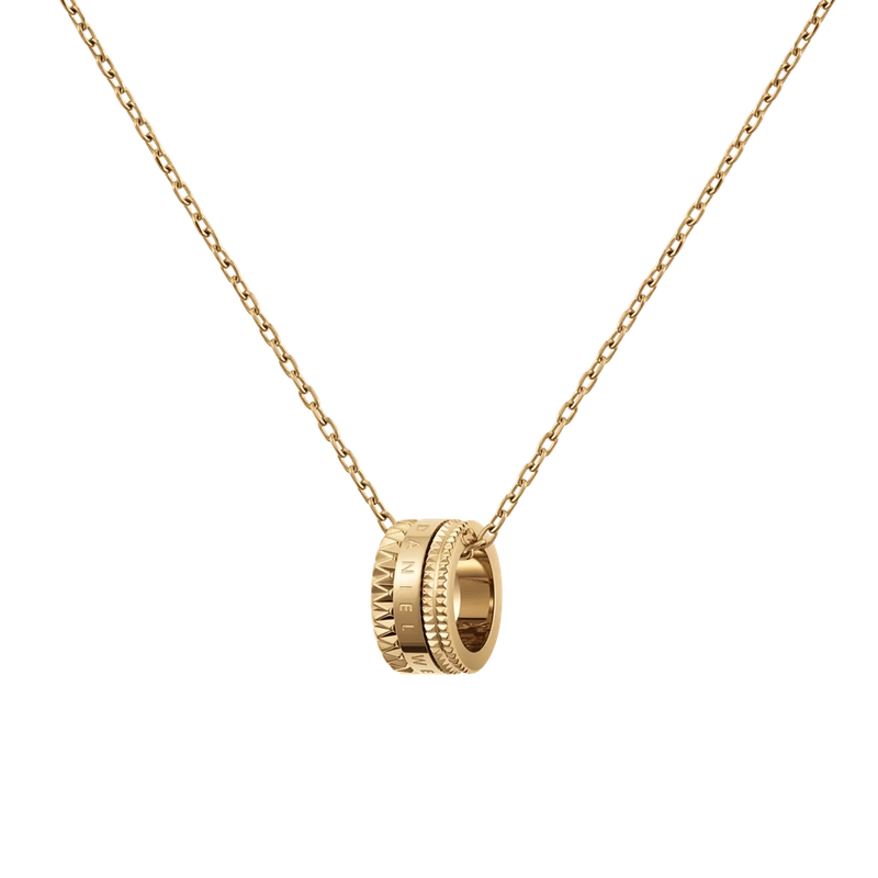 Daniel Wellington Elevation gold stainless steel necklace with a geometric pendant on a sleek cable chain.