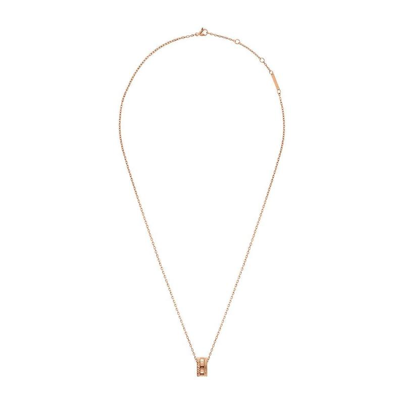 Daniel Wellington Elevation necklace in rose gold-plated stainless steel with a geometric pendant on a sleek cable chain.