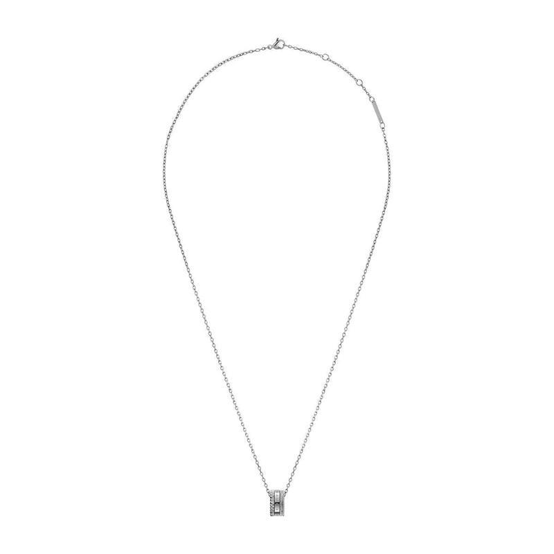 Daniel Wellington Elevation silver stainless steel necklace featuring a geometric pendant on a delicate cable chain.
