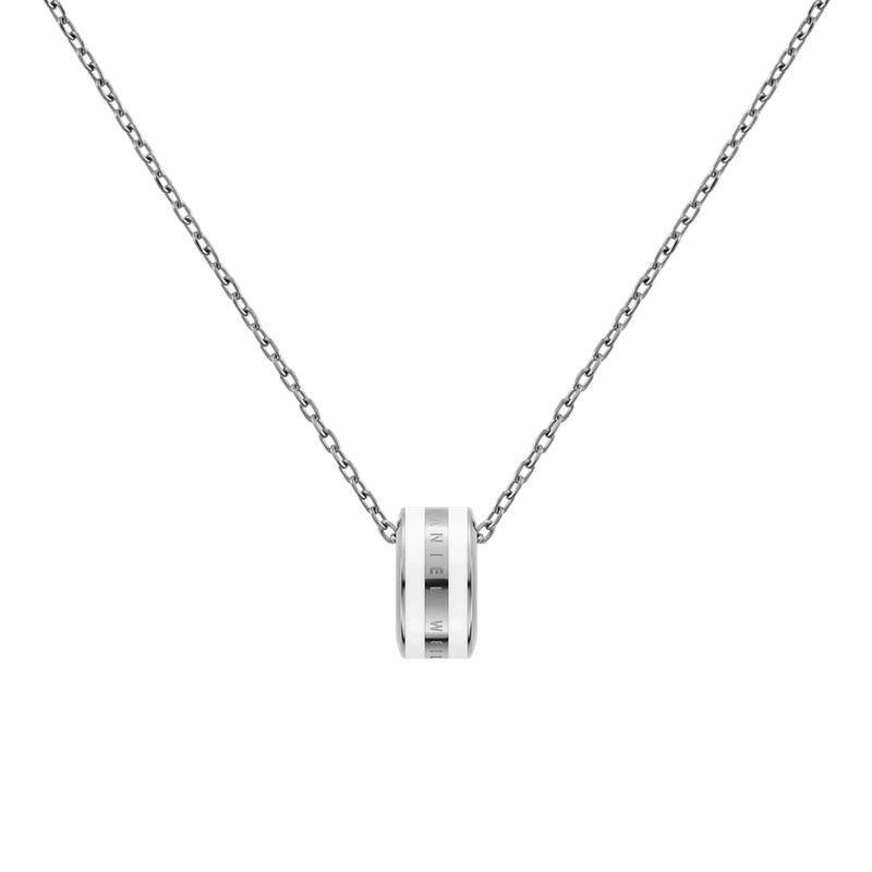 Daniel Wellington Emalie necklace in silver stainless steel with elegant satin white enamel detailing.