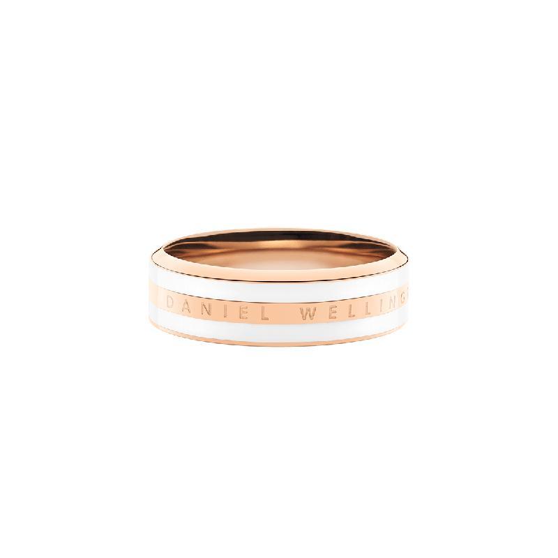 Daniel Wellington Emalie ring in rose gold stainless steel with a sleek white enamel inlay and engraved logo.