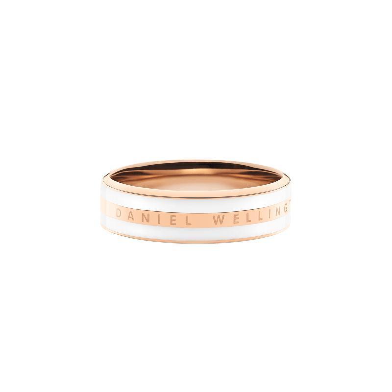 Daniel Wellington Emalie ring in rose gold stainless steel with a sleek white enamel inlay and engraved logo.