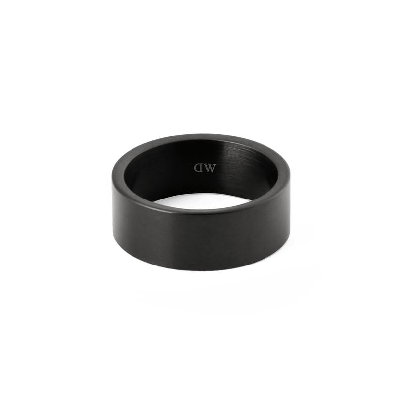 Minimalist 8mm brushed graphite unisex ring with a clean, modern band design and subtle interior logo engraving.