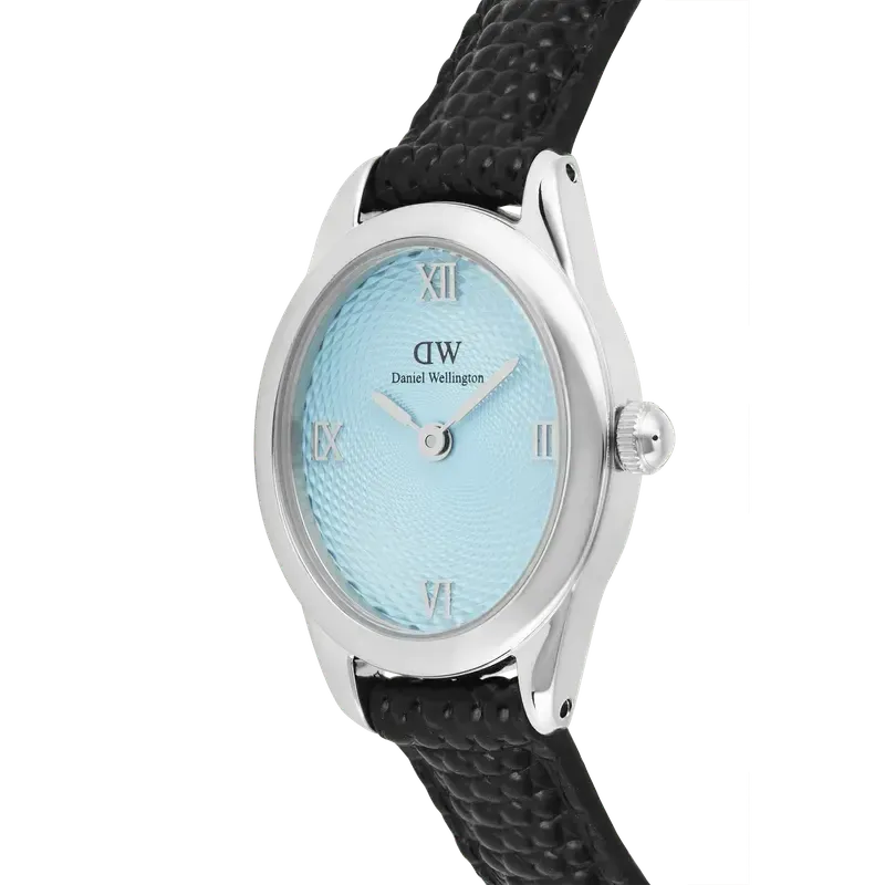 Daniel Wellington Ophelia Mini Black Lizard Ice Blue Guilloché Silver Watch