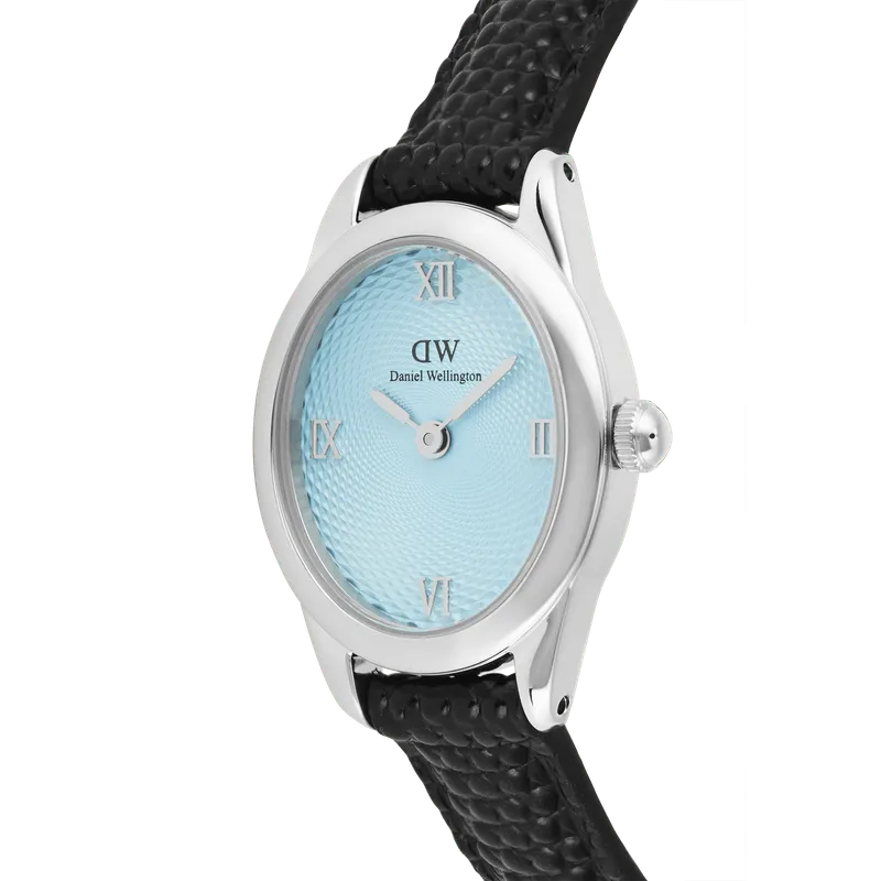Daniel Wellington Ophelia Mini Black Lizard Ice Blue Guilloché Silver Watch