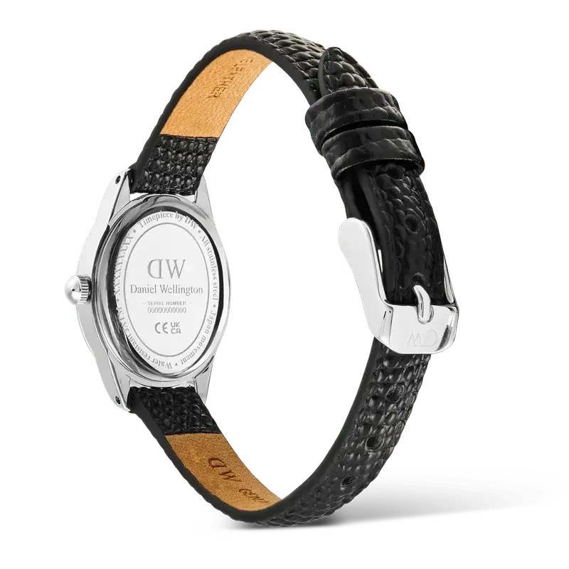 Daniel Wellington Ophelia Mini Black Lizard Ice Blue Guilloché Silver Watch