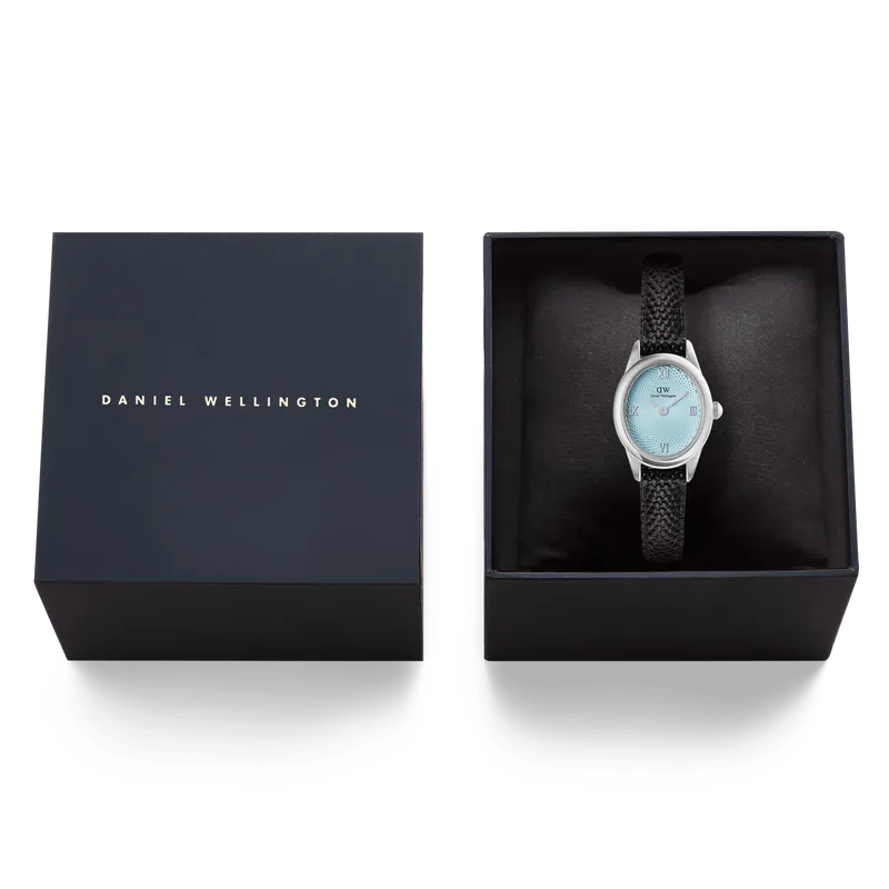 Daniel Wellington Ophelia Mini Black Lizard Ice Blue Guilloché Silver Watch