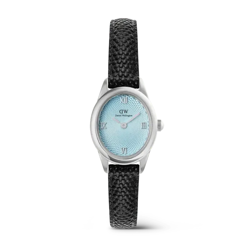 Daniel Wellington Ophelia Mini Black Lizard Ice Blue Guilloché Silver Watch