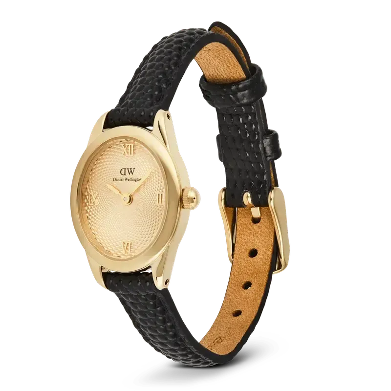 Daniel Wellington Ophelia Mini Black Lizard Unitone Guilloché Gold Watch