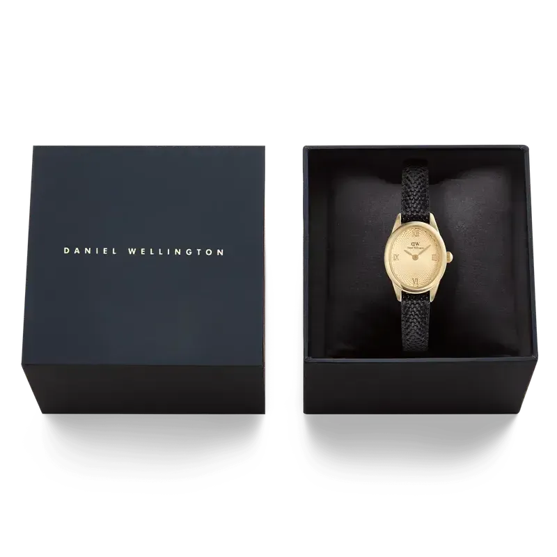 Daniel Wellington Ophelia Mini Black Lizard Unitone Guilloché Gold Watch