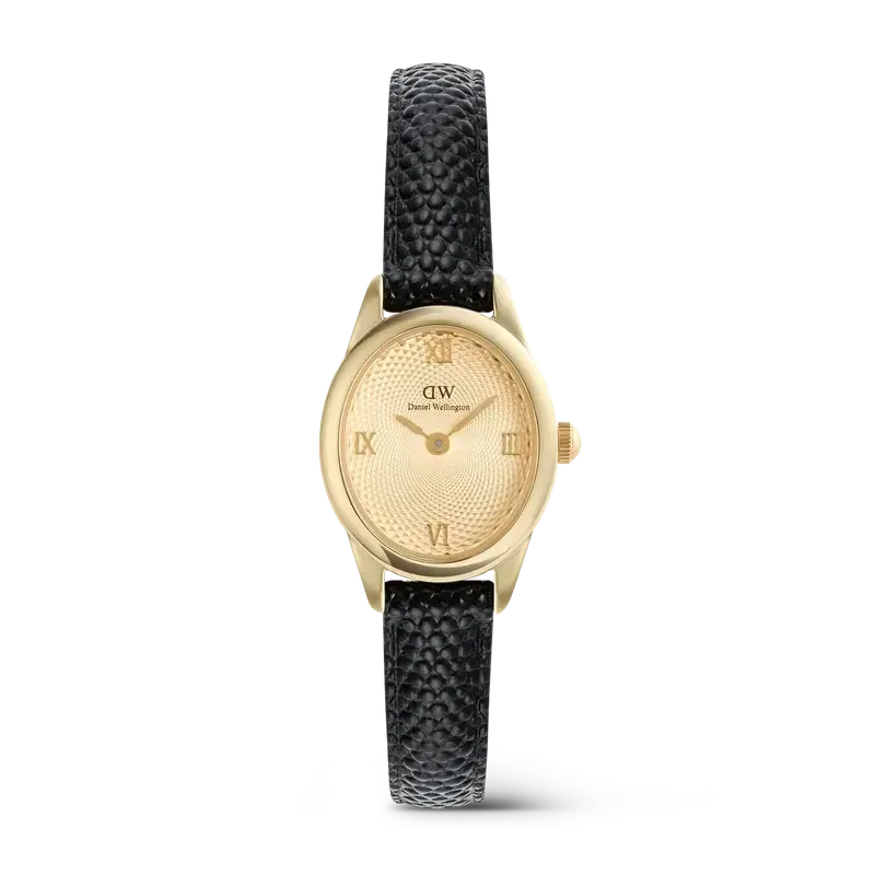 Daniel Wellington Ophelia Mini Black Lizard Unitone Guilloché Gold Watch