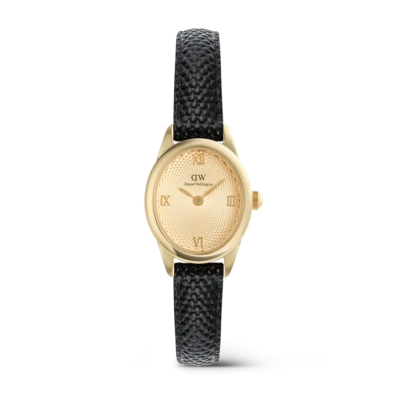 Daniel Wellington Ophelia Mini Black Lizard Unitone Guilloché Gold Watch