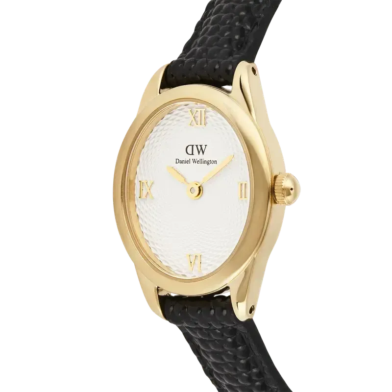 Daniel Wellington Ophelia Mini Black Lizard White Guilloché Gold Watch
