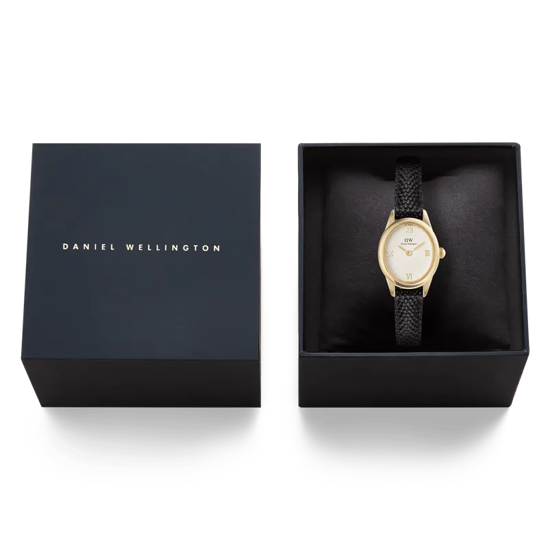 Daniel Wellington Ophelia Mini Black Lizard White Guilloché Gold Watch