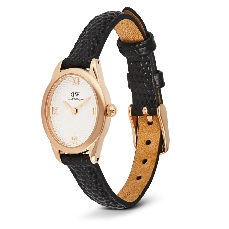 Daniel Wellington Ophelia Mini Black Lizard White Guilloché Rose Gold Watch