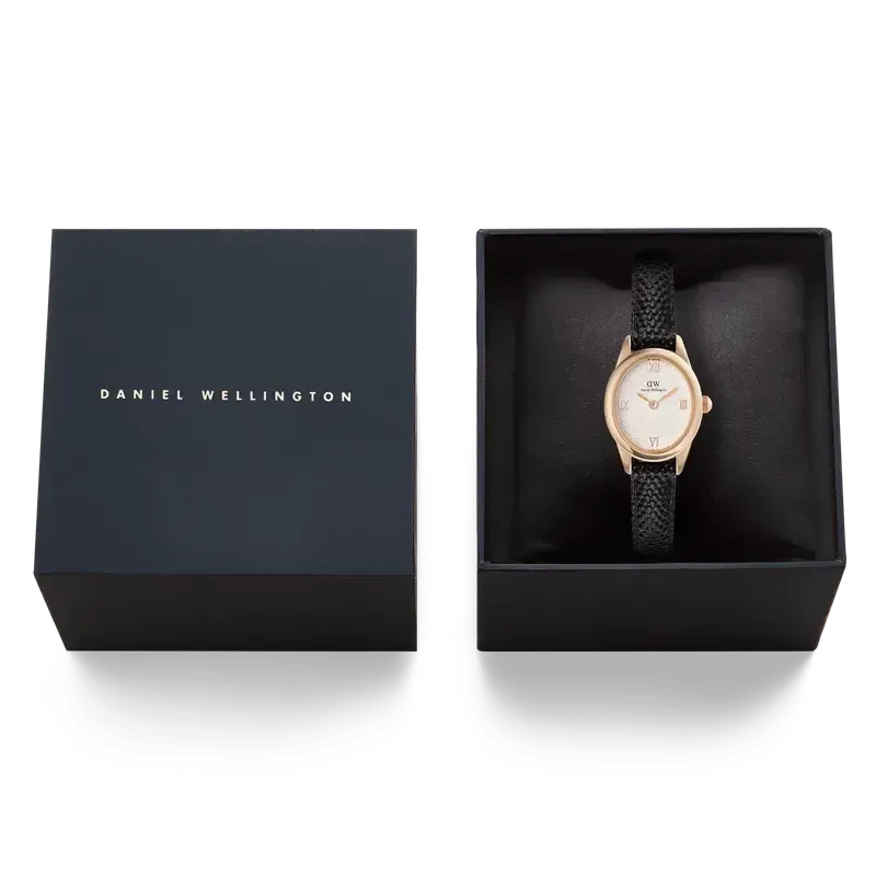 Daniel Wellington Ophelia Mini Black Lizard White Guilloché Rose Gold Watch