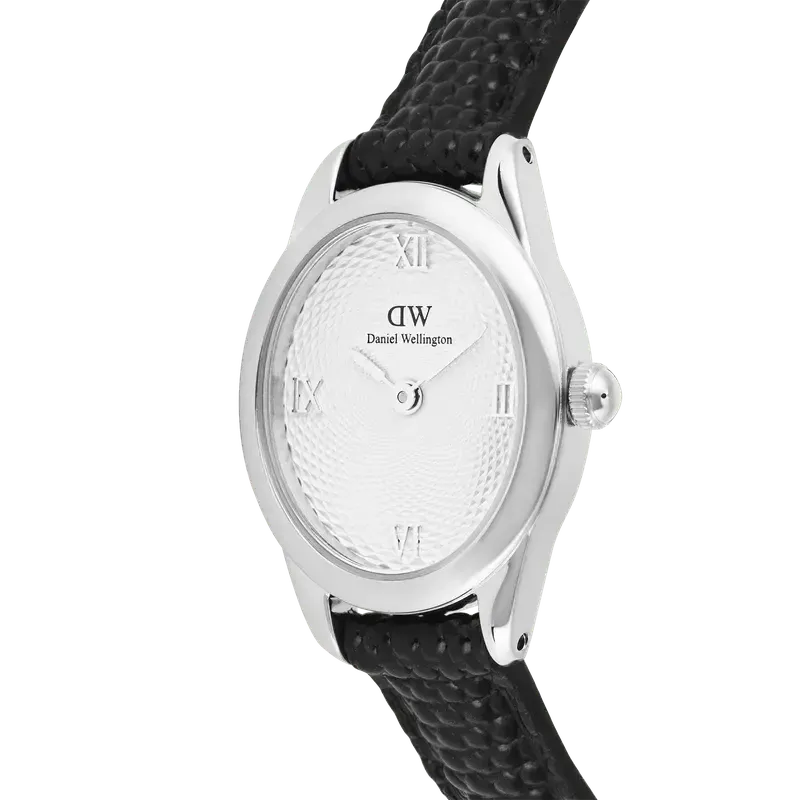 Daniel Wellington Ophelia Mini Black Lizard White Guilloché Silver Watch