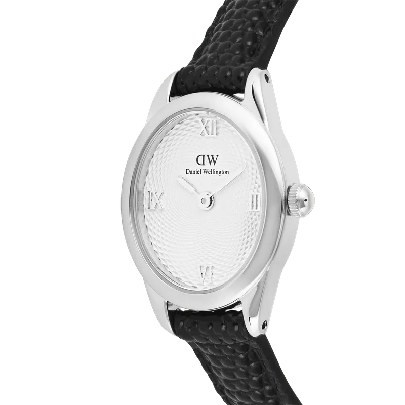 Daniel Wellington Ophelia Mini Black Lizard White Guilloché Silver Watch