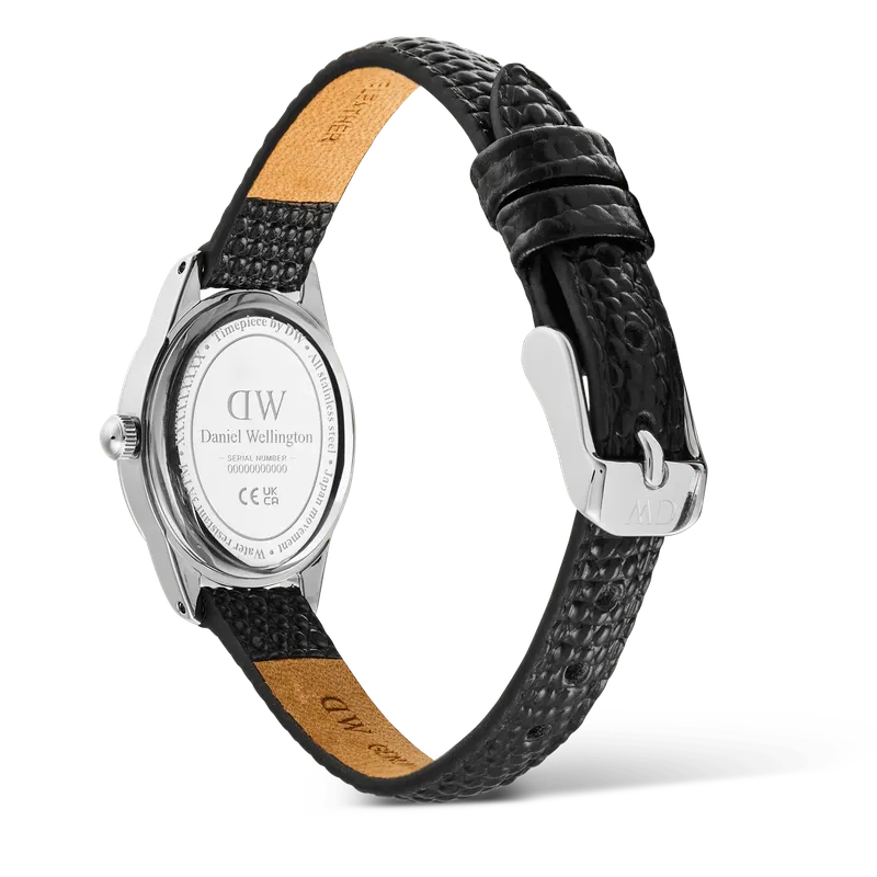 Daniel Wellington Ophelia Mini Black Lizard White Guilloché Silver Watch
