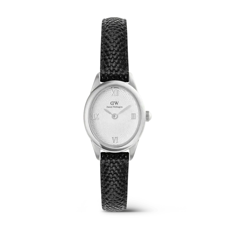 Daniel Wellington Ophelia Mini Black Lizard White Guilloché Silver Watch