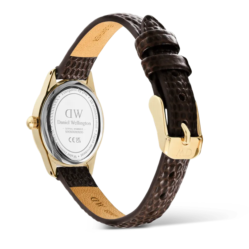 Daniel Wellington Ophelia Mini Dark Brown Lizard White Guilloché Gold Watch