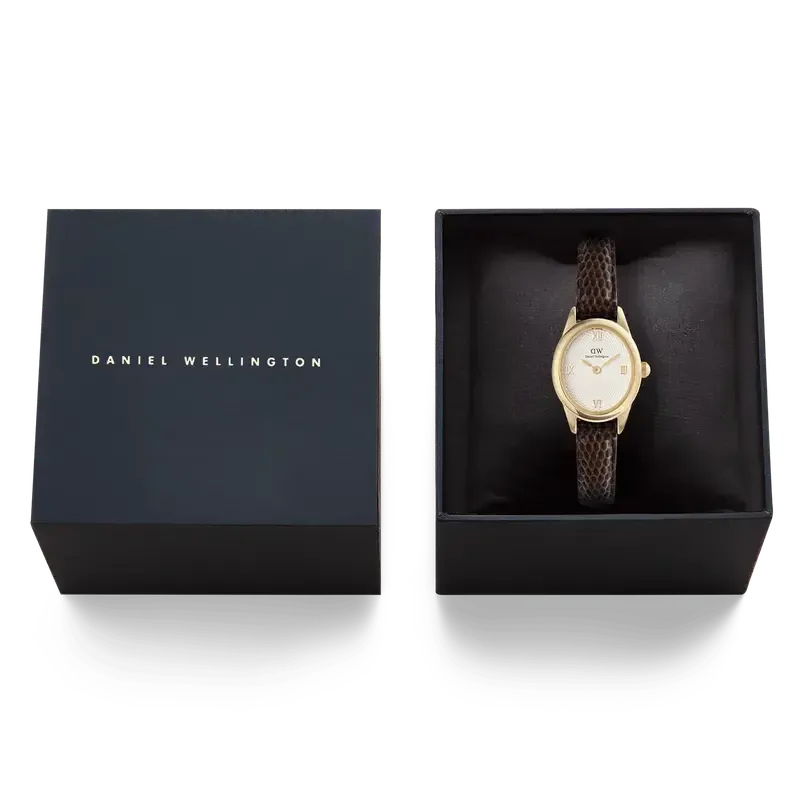 Daniel Wellington Ophelia Mini Dark Brown Lizard White Guilloché Gold Watch