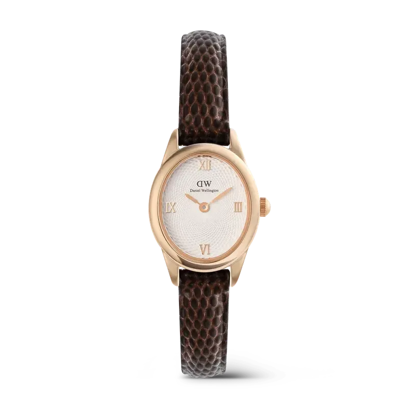 Daniel Wellington Ophelia Mini Dark Brown Lizard White Guilloché Rose Gold Watch