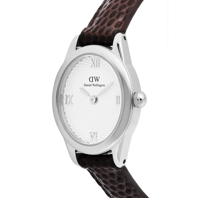 Daniel Wellington Ophelia Mini Dark Brown Lizard White Guilloché Silver Watch