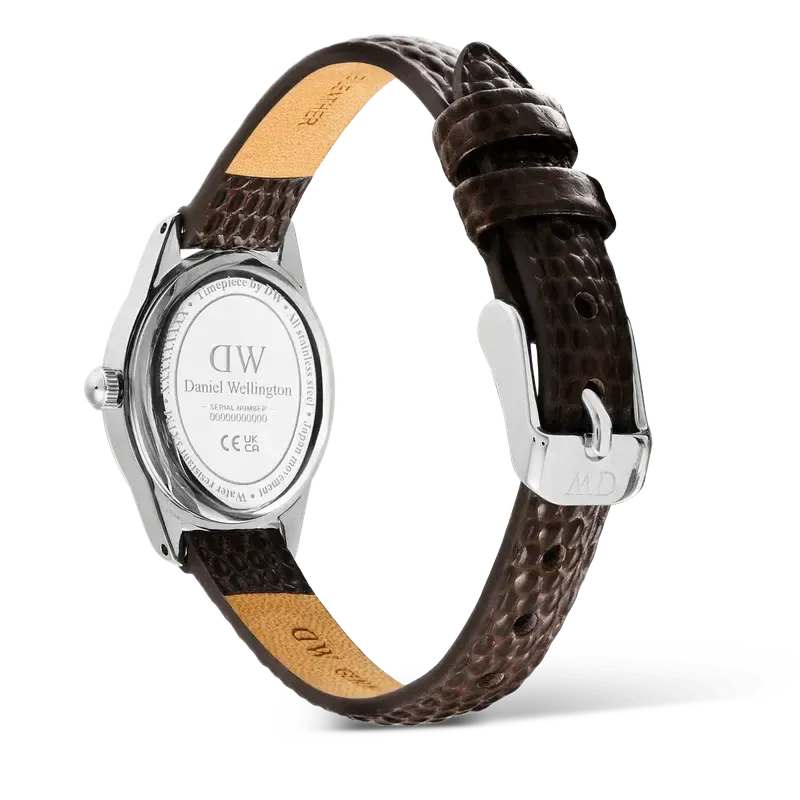 Daniel Wellington Ophelia Mini Dark Brown Lizard White Guilloché Silver Watch
