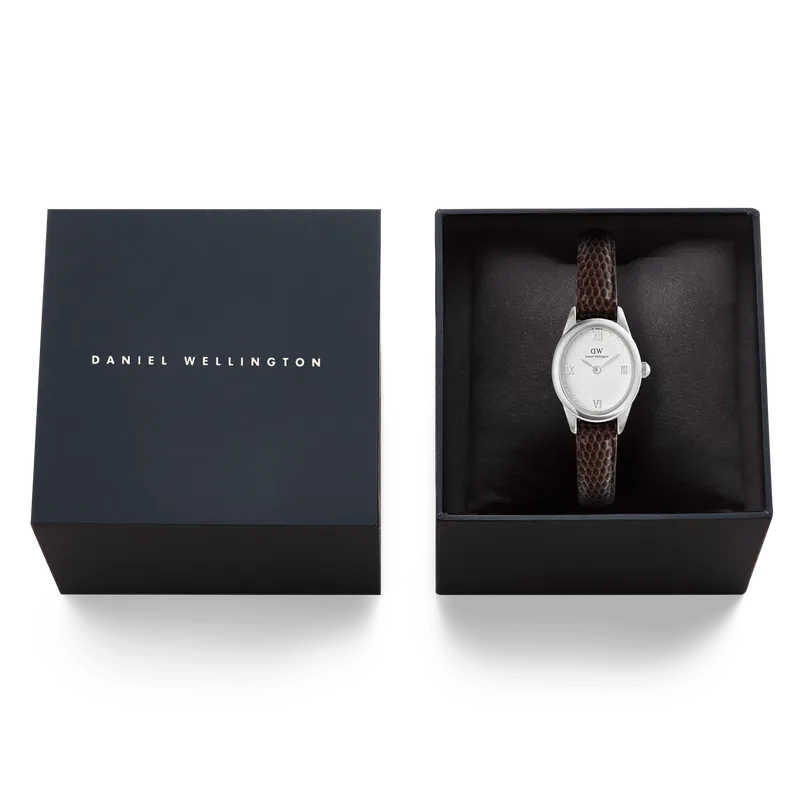 Daniel Wellington Ophelia Mini Dark Brown Lizard White Guilloché Silver Watch