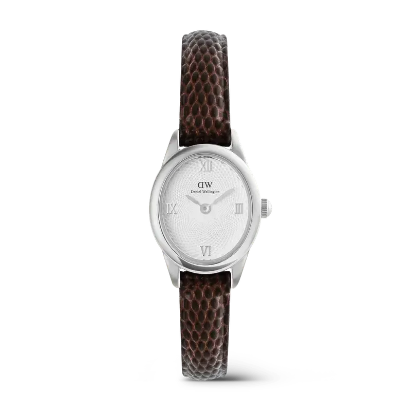 Daniel Wellington Ophelia Mini Dark Brown Lizard White Guilloché Silver Watch