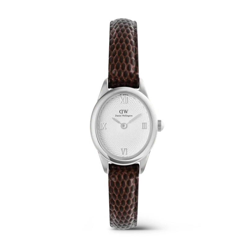 Daniel Wellington Ophelia Mini Dark Brown Lizard White Guilloché Silver Watch