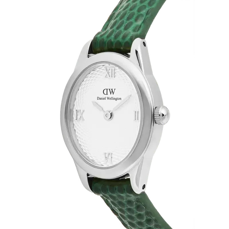 Daniel Wellington Ophelia Mini Green Lizard White Guilloché Silver Watch
